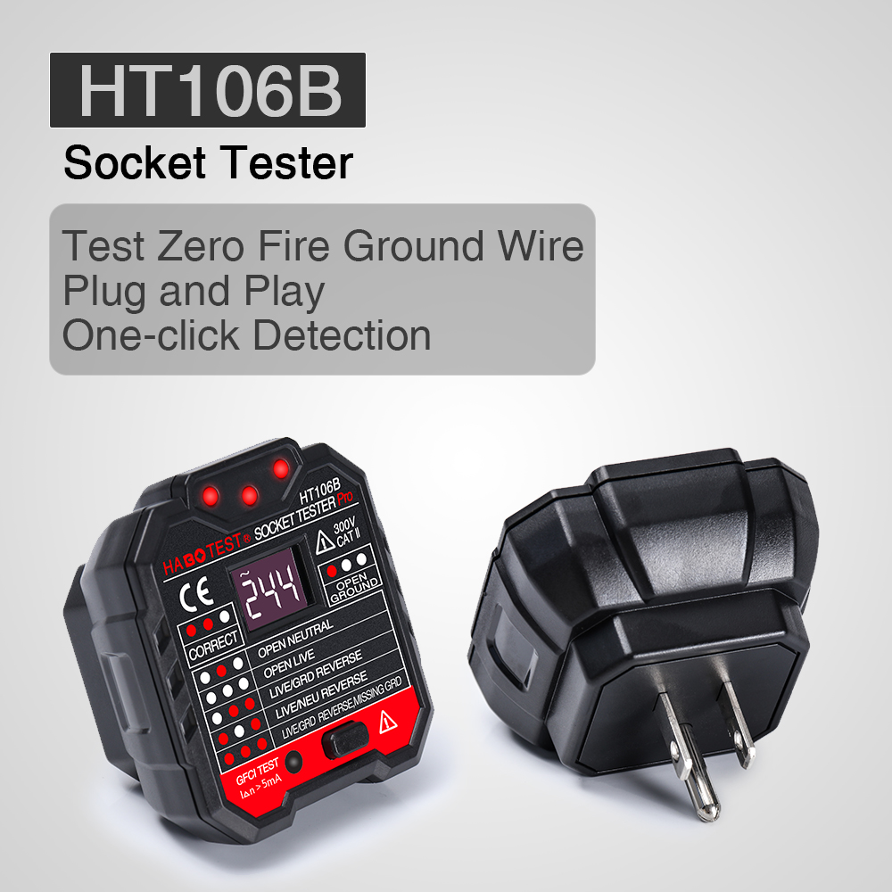 HT106B Socket Outlet Tester Circuit Polarity Voltage Detector Wall Plug Breaker Finder RCD Test 62