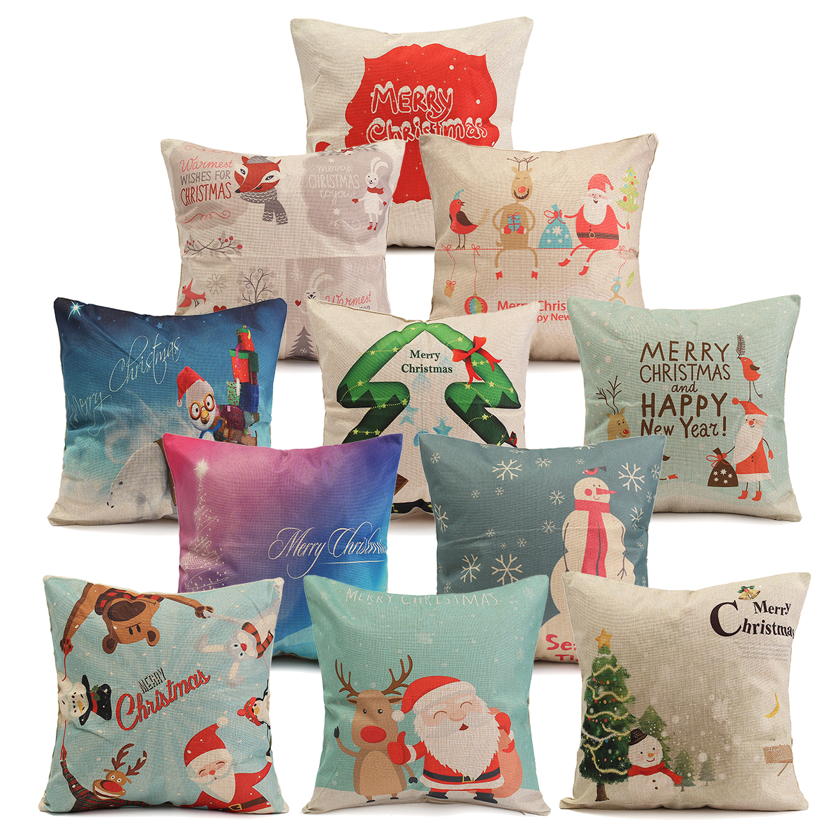 45X45cm Christmas Fashion Cotton Linen Pillow Case Santa Claus Snowmen Gift Home Decor