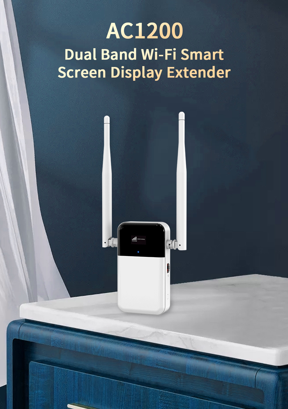 TOTOLINK EX1200L 1200M Wireless Repeater 2.4G 5G Dual Band Wi-Fi Smart Screen Display Extender WPS WiFi Range Extender