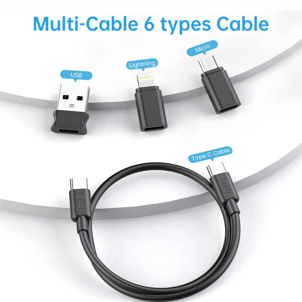 BUDI 11-In-1 Type-C 65W USB Multifunctional Data Cable With Charging / Transmitting / Bracket / Card Removal Pin / Memory Card Storage For iPhone 13 Pro 13 Mini For Xiaomi MI12 For Redmi K30 Pro For Samsung Galaxy S21 5G