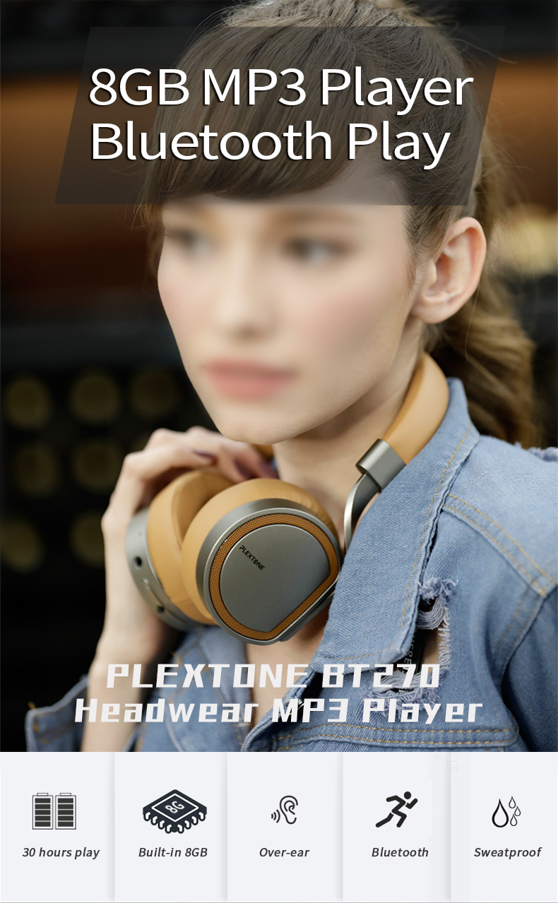 Plextone BT270 Wireless Bluetooth Headphone 800mAh 8G RAM MP3 Heavy Bass Headset Earphone 7