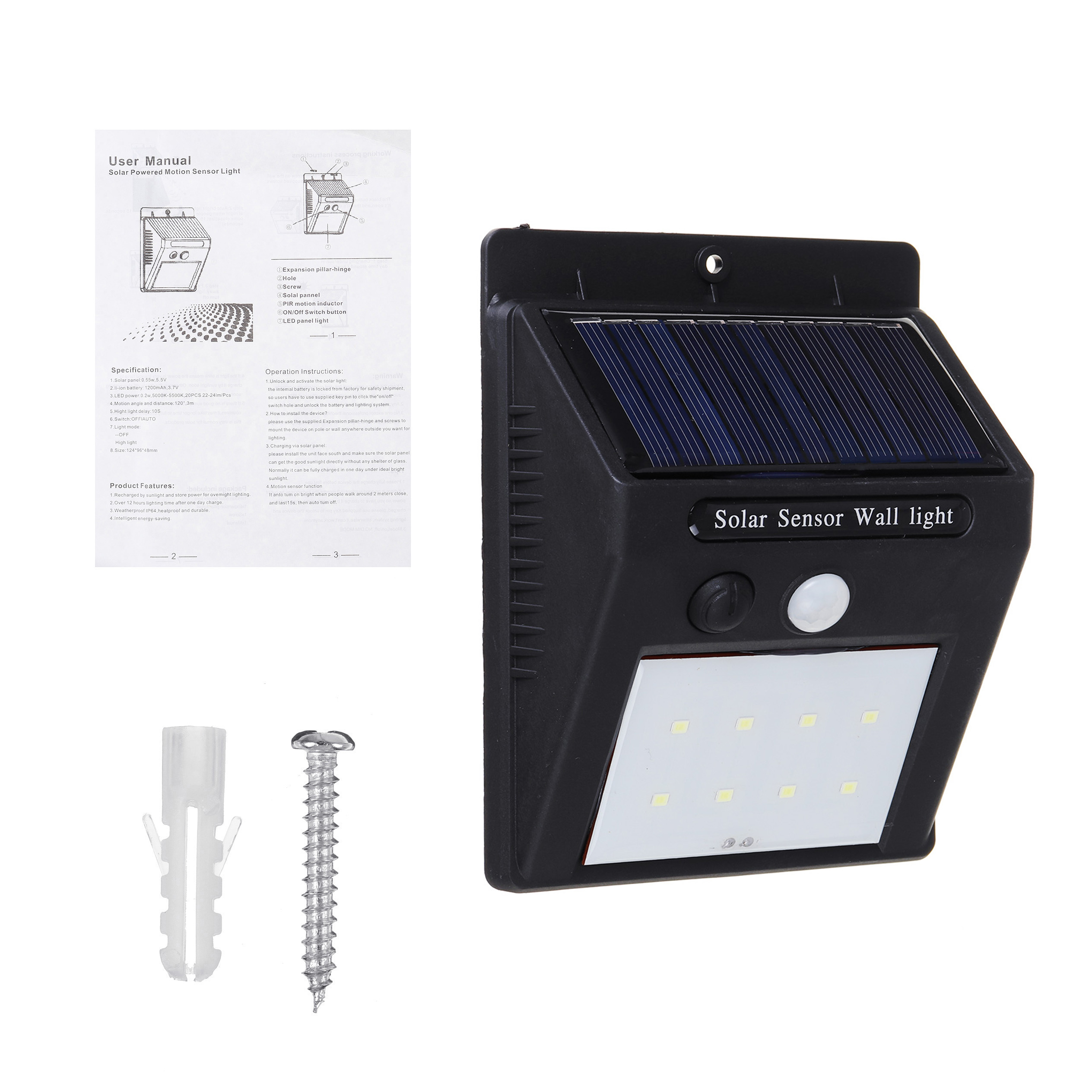 60 LED Solar PIR Motion Sensor Garden Outdoor Security Wall Light Wireless Light