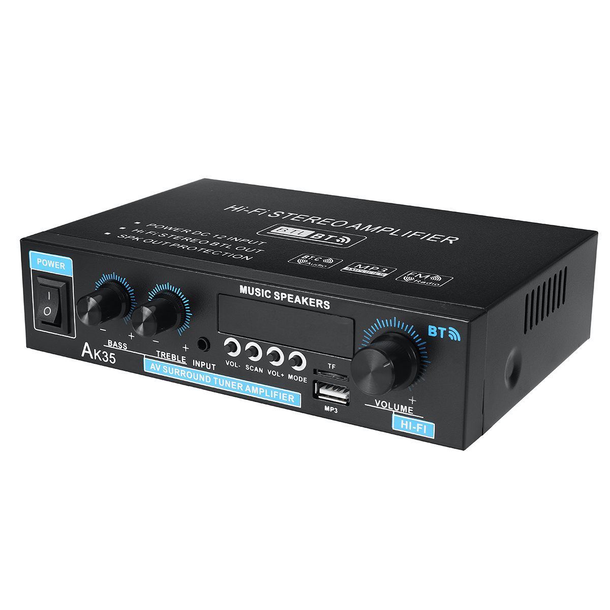 AK35 110-240V 2x30W Mini 2.0 Channel Digital Amplifier bluetooth 5.0 Receiver USB Music Player Stereo Home Car Marine Audio Amp