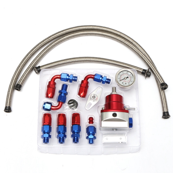 Universal Adjustable  Fuel Lines Hose Fuel Pressure Regulator Oil Filled Gauge Fitting Kits Car
