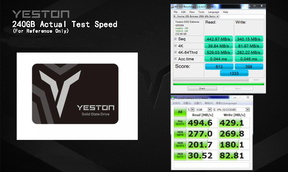 Yeston SSD SATA3 6Gbps High Speed Solid State Disk TLC Chip Internal Hard Drive 60/120/240/500GB 6