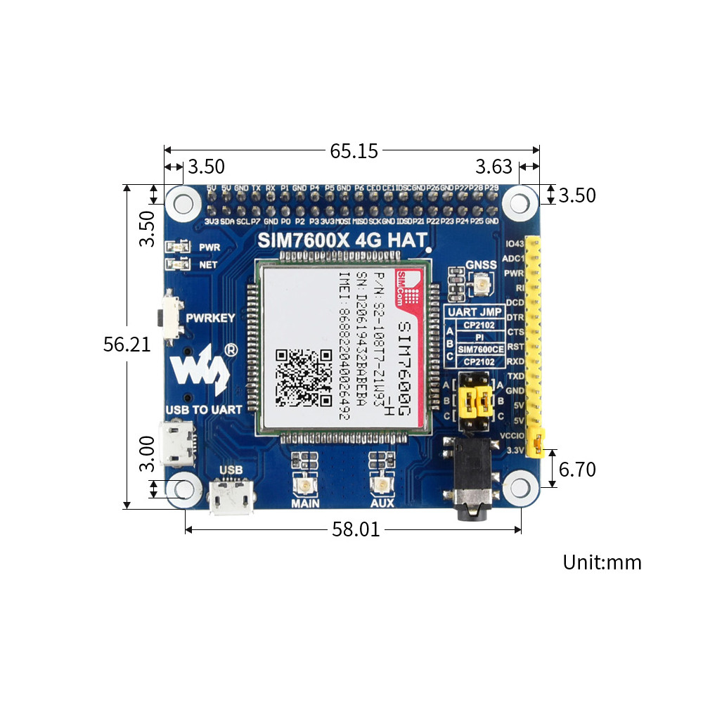 Posicionamento GNSS da placa de expansão de comunicação Waveshare® SIM7600CE 4G / 3G / 2G para Jetson Nano/STM32