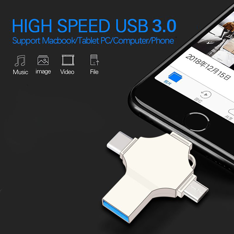 4 In 1 USB3.0 Reader Flash Drive Type-C Micro USB OTG Adapter Converter for iPhone 14 14 Plus 14 Pro Max For Samsung Galaxy S22 Z Flip 4 for Xiaomi 1