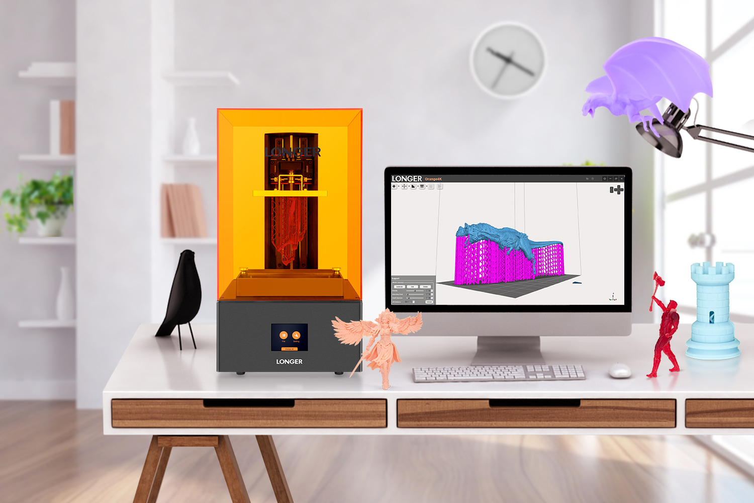 [EU/US Direct] LONGER Orange 4K Resin 3D Printer, 10.5/31.5um Resolution, Parallel UV Lighting, Dual Z-Axis, Liner Guide, 118*66*190mm