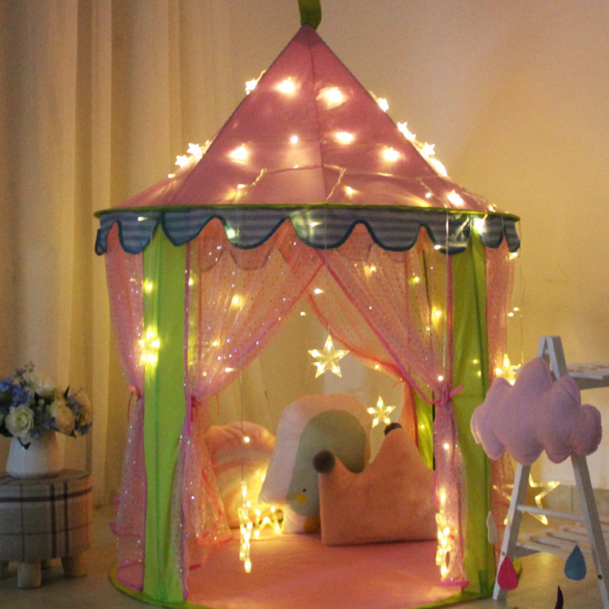 Children Kids Teepee Play Tent Princess Castle Girls Playhouse Indoor