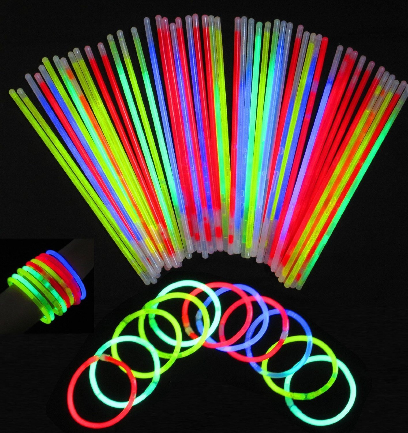 100pcs Multi Color Ritium Glow Sticks Dark Party Lights Bracelets Glow Sticks Wedding Decorations