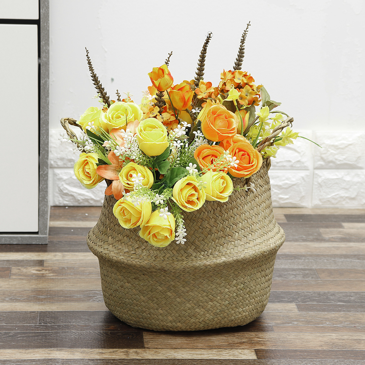 Folding Seagrass Storage Basket Home Decorative Rattan Plant Flower Pot Decor Handmade Woven Wicker Belly Toy Laundry Basket
