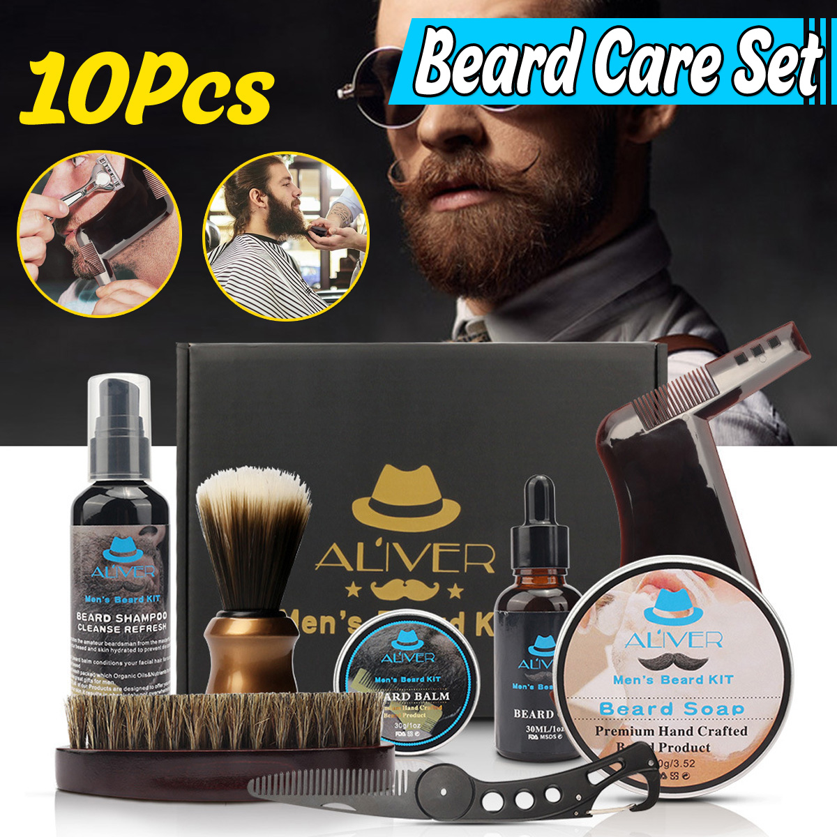 10Pcs Men's Beard Care Style Set Fashion Beard Style