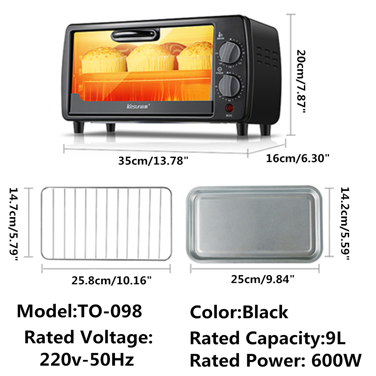 9L 220V Benchtop Electric Oven Timing Household Temperature Control Bake Toast