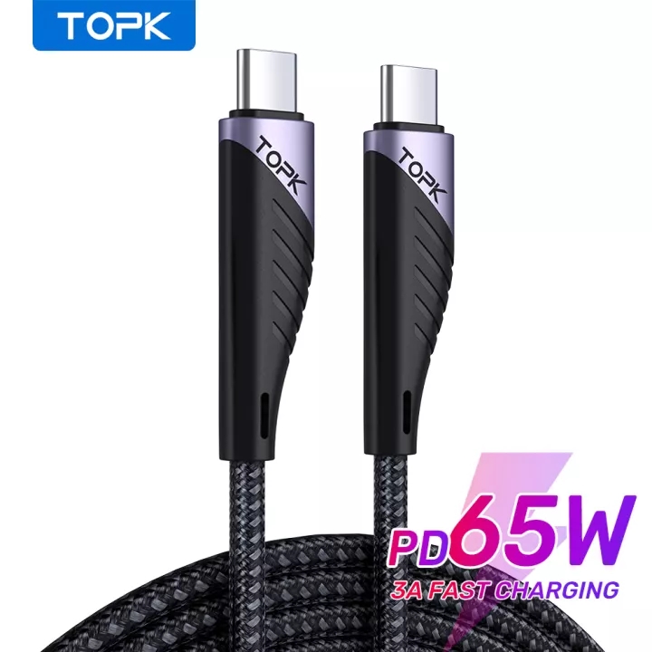 TOPK AP74 65W PD Type-C to Type-C Cable Fast Charging Data Transmission Data Cable for Samsung Galaxy S21 Note S20 ultra Huawei Mate40 P50 OnePlus 9 Pro