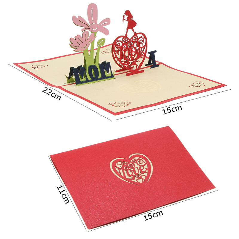 Creative Red Paper Carving 3D Card ThanksGiving Day Gift For Families Toys 