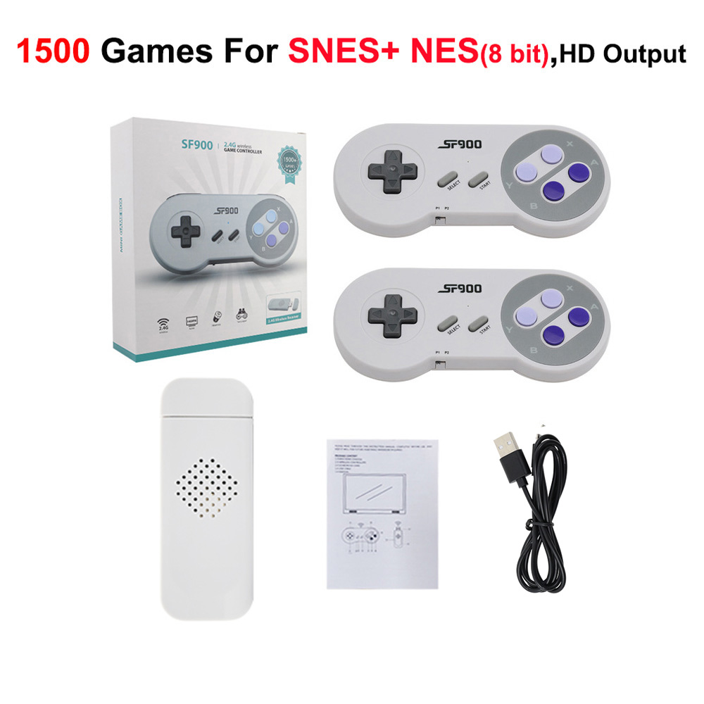SF900 1500 Games 8Bit 16 Bit SNES NES Retro TV Game Console HD Classic Video Game Stick Wireless Gamepad Controller