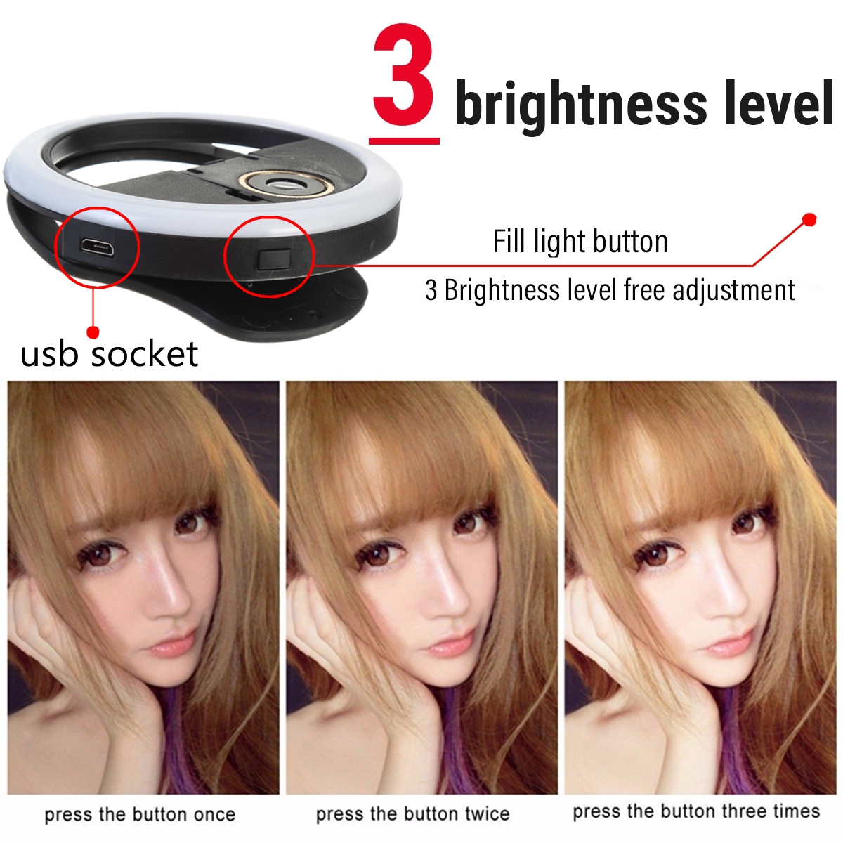 Bakeey Selfie 36 LED Fill Lamp Ring Light Universal Clip 3 levels Brightness Micro 0.63 x HD Wide-angle Lens