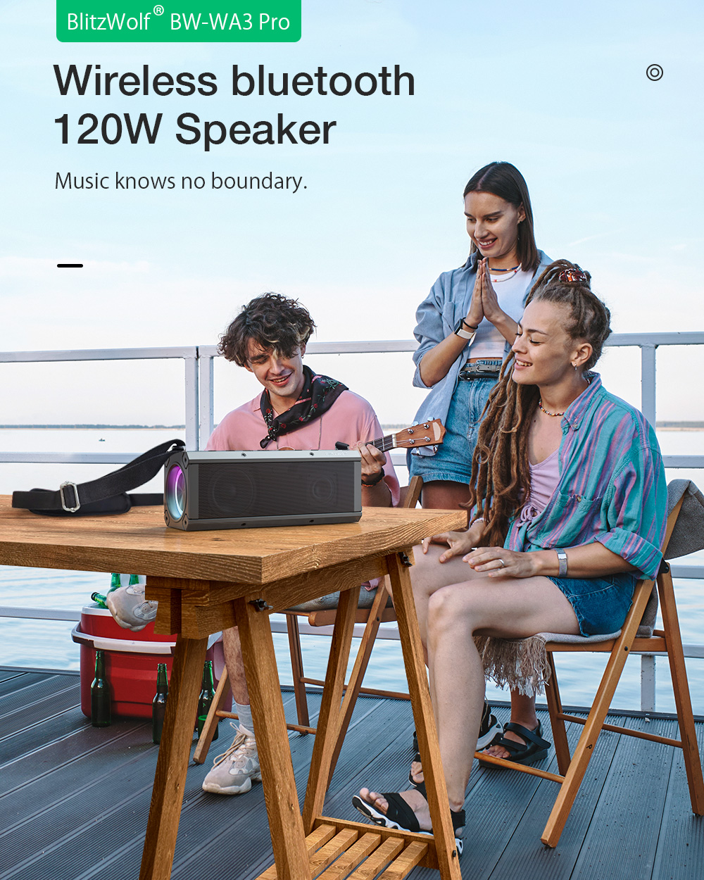 BlitzWolf® BW-WA3 Pro 120W bluetooth Speaker Portable Speaker Quad Drivers Deep Bass Diaphragm EQ Stereo RGB Light TWS 16000mAh Power Bank Outdoors Wireless Speaker