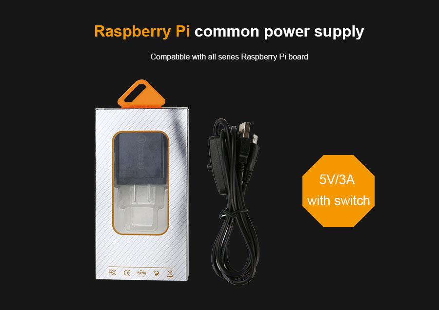 YAHBOOM® Raspberry Pi 5V 3A Power Supply Charger with Power On/Off Switch for 3B+/4B/ZERO/W