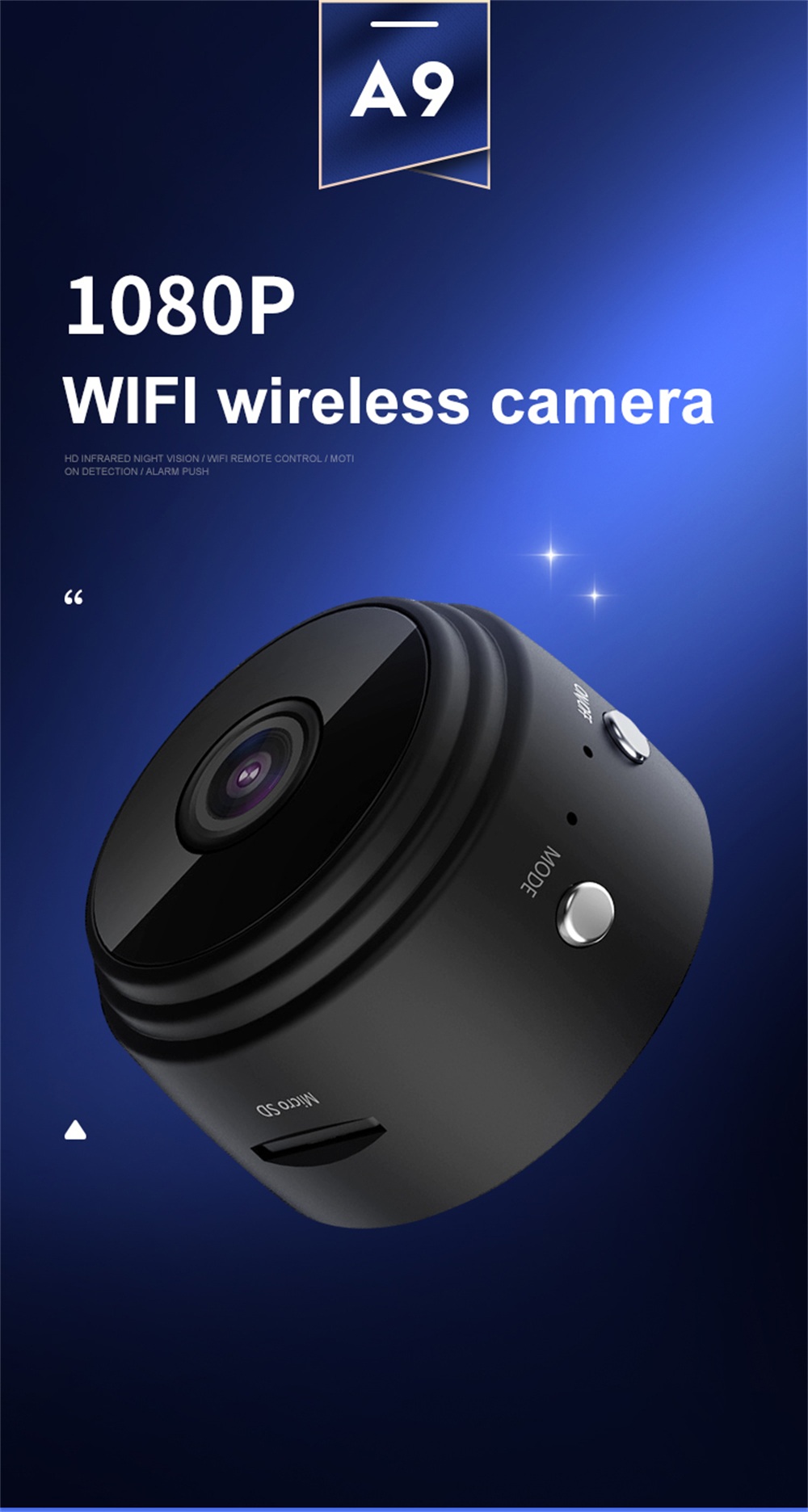1080P WIFI Wireless Camera HD Car DVR Infrated Night Vision Camera with APP Control for Children Home Security