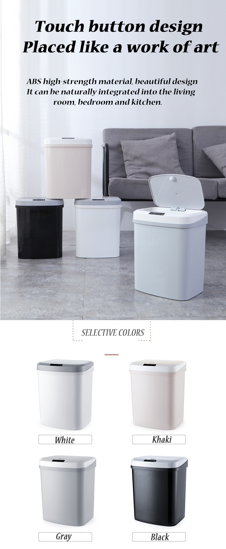 Meixun PD-6008 14L Intelligent Inductive Trash Can Inductive Open Waste Bins For Office Home Bathroom Kitchen Battery Powered