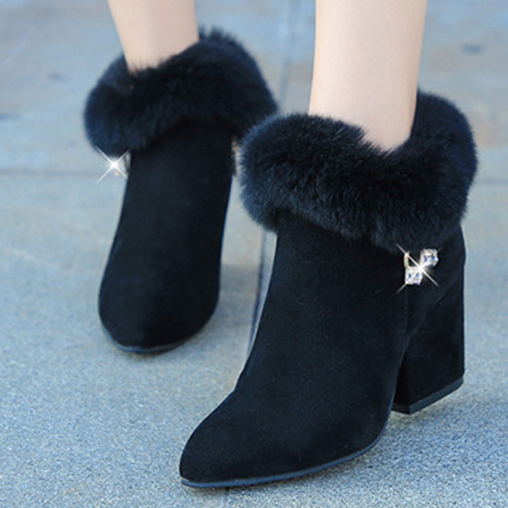 

Women Chunky Heel Suede Lining Warm Ankle Boots