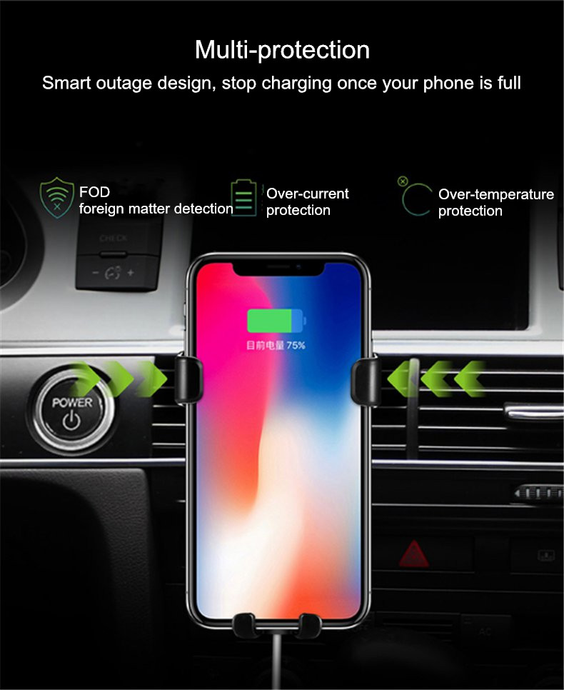 Qi Wireless Car Charger Gravity Auto Lock Anti-skip Air Vent Phone Holder Stand for Samsung iPhone X