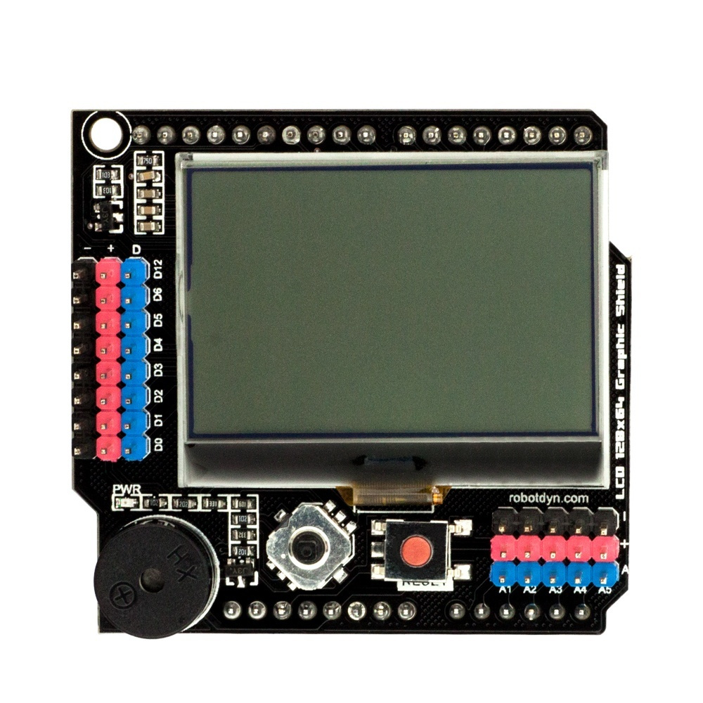 Graphic LCD 128x64 Display  Board + Buzzer Shield RobotDyn for Arduino - products that work with official Arduino boards