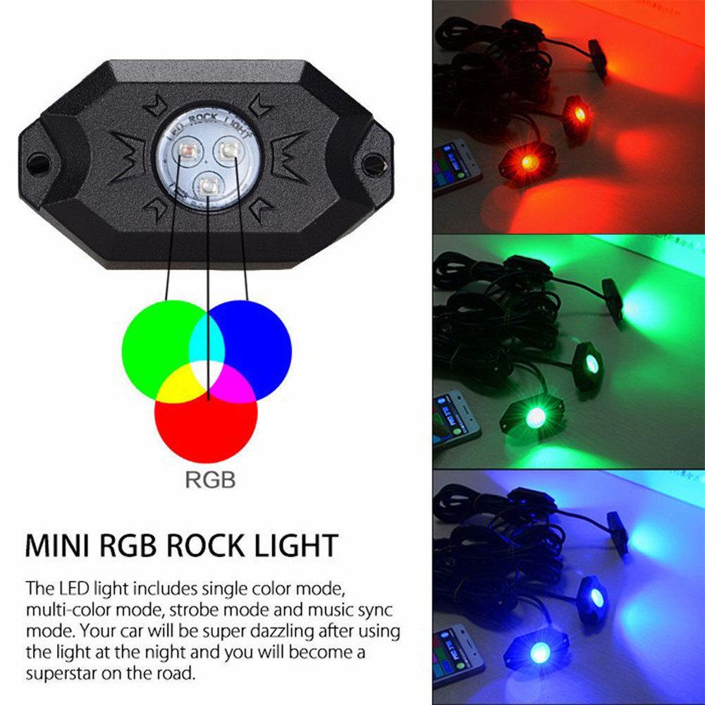 Waterproof Wireless Bluetooth Music LED RGB Off-road Rock Light Accent Car SUV Truck Rc Parts - Photo: 3