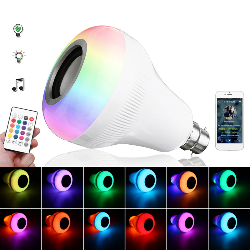 

E27 B22 18W RGBW+Colorful Bluetooth Speaker Music Play LED Light Bulb Remote Control AC85-265V
