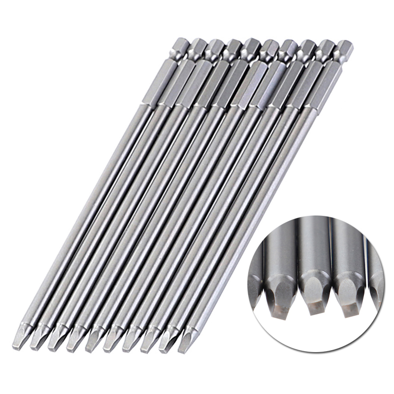6 inch Length Rocaris 10pcs 1/4 Inch Hex Shank Long Magnetic Square Head Screwdriver Bits Set Power Tools SQ2 For Poket Hole Jig