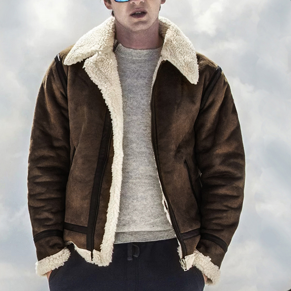 

ChArmkpR Mens Winter Thick Zipper Warm Coat Shearling Jacket