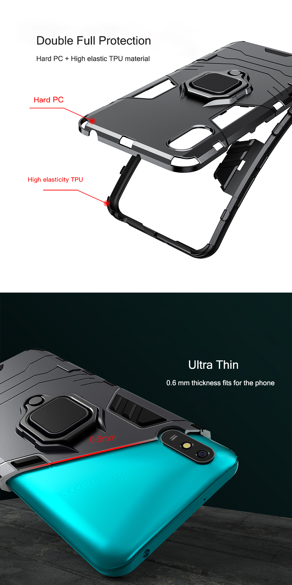 Bakeey Armor Shockproof Magnetic with 360 Rotation Finger Ring Holder Stand PC Protective Case for Xiaomi Redmi 9A Non-original