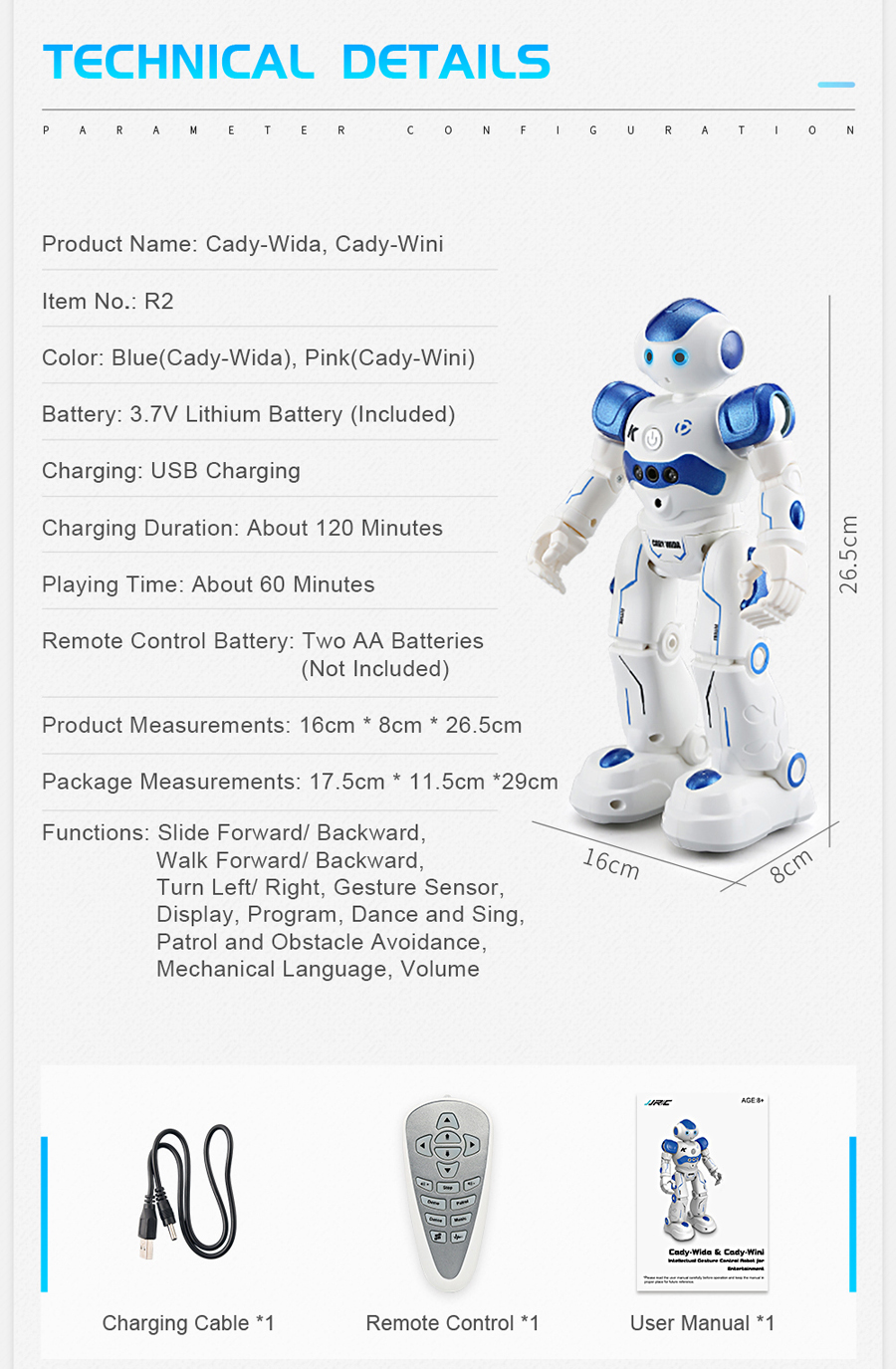 JJRC R2 Cady USB Charging Dancing Gesture Control Robot Toy 46