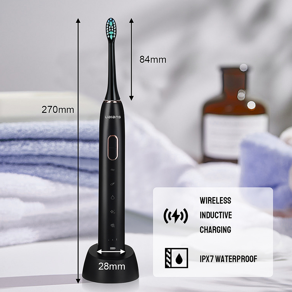 UALANS Sonic Electric Toothbrush With 8 Brush Heads For Adults Wireless Rechargeable Electric Power Toothbrushes, 5 Modes 3 Intensity Levels 65db Low Noise 2 Minutes Smart Timer 4 Hours Fast Charge For 45 Days