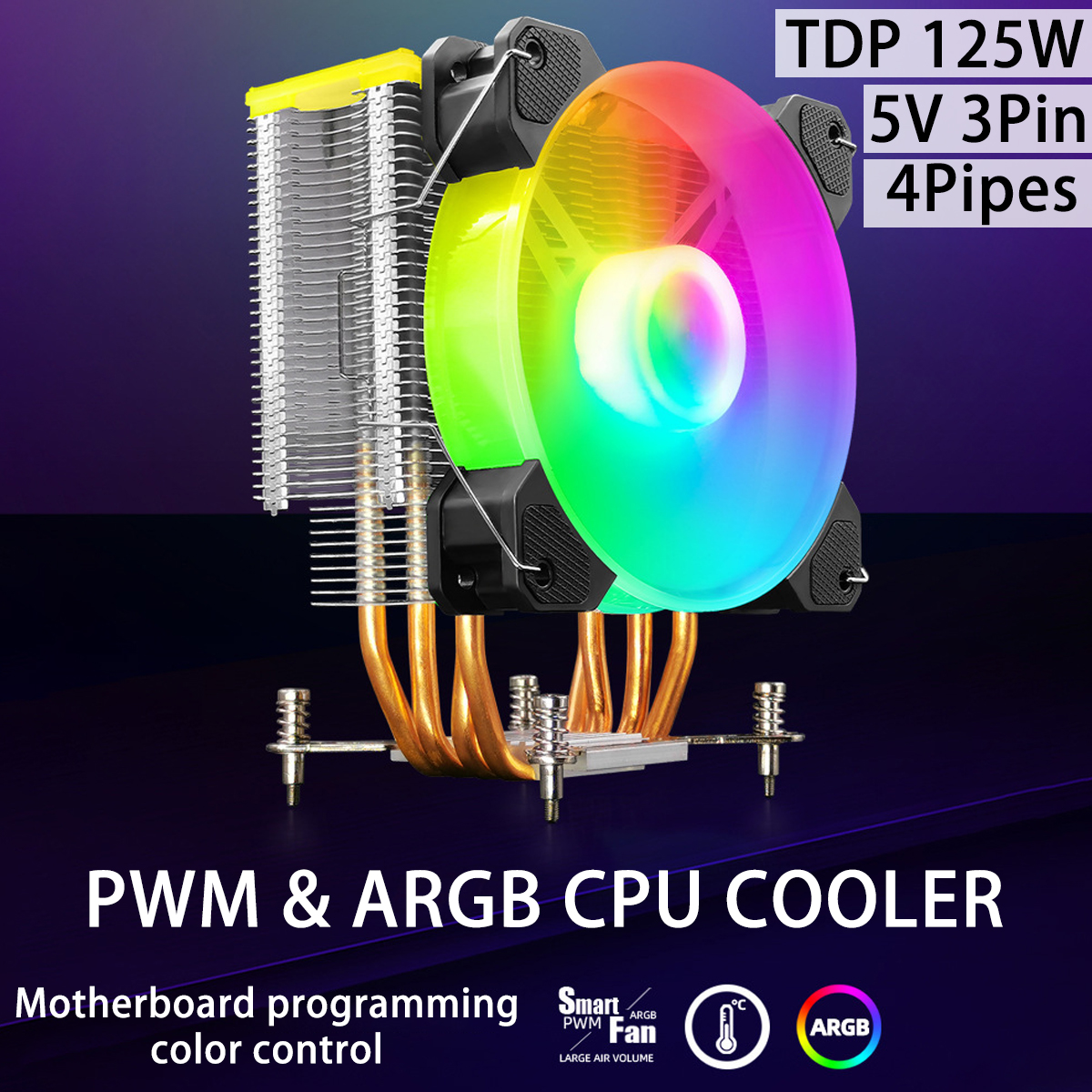 COOLMOON X400 ARGB CPU Cooler 4 Heat Pipes 5V 3Pin TDP 125W For Intel/AMD