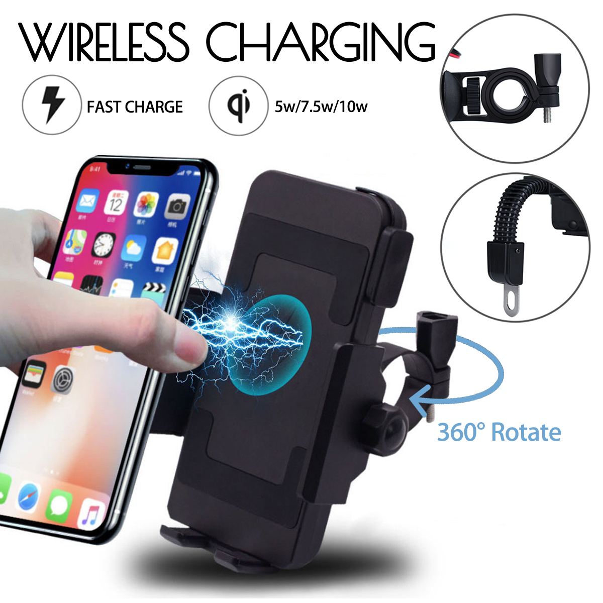 Motorbike 10W Qi Wireless Charger Fast Charging Motorcycle Phone Holder For 4.5 inch-7.1 inch Smart Phone