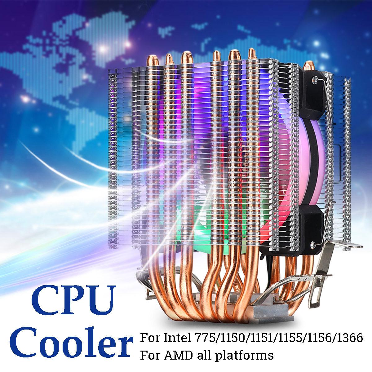 3 Pin CPU Cooler Cooling Fan Heatsink for Intel 775/1150/1151/1155/1156/1366 and AMD All Platforms 5 Colors Lighting 8