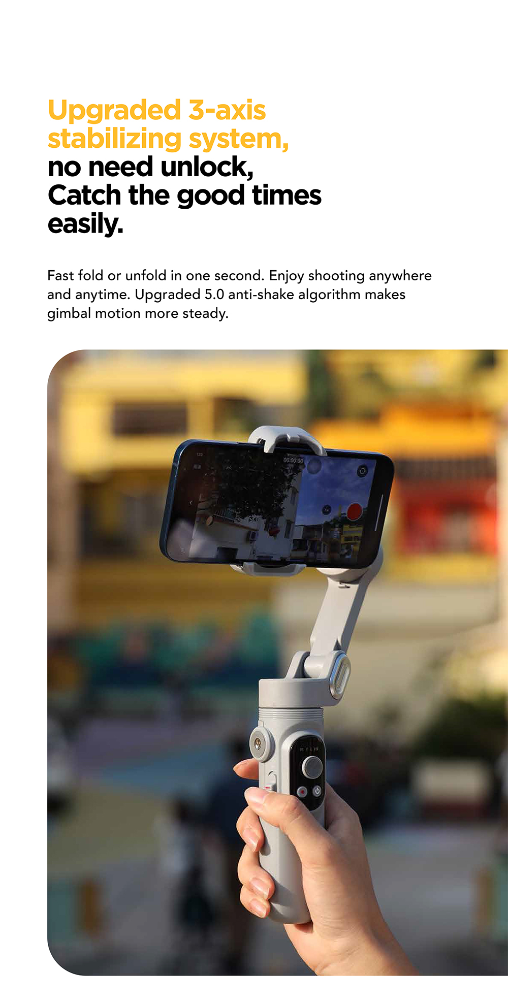 Aochuan Smart X 3-axis Foldable Handheld Gimbal Stabilizer with Fill Light for Smart Phone Action Camera Vlog Video Photography