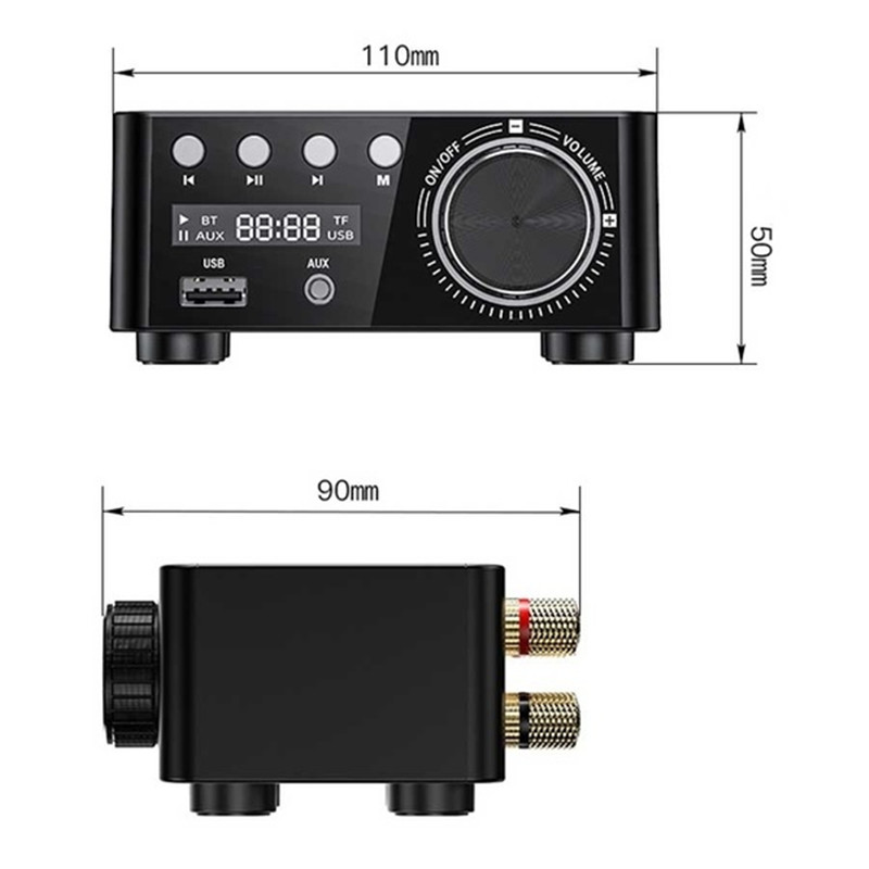 HiFi Mini Digital Amplifier bluetooth 5.0 Amplifier RCA Stereo Sound TF Card U Disk AUX Lossless Sound Powerful Digital Amplifier for TV Computer