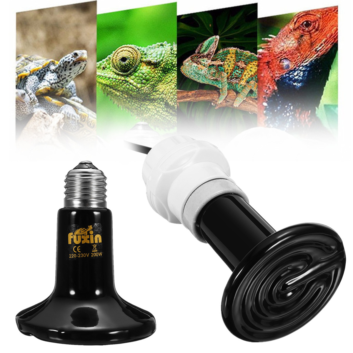 

E27 100/150/200W Infrared Ceramic Heat Emitter Light Lamp+Bulb Holder Reptile Pet Brooder 110/220V