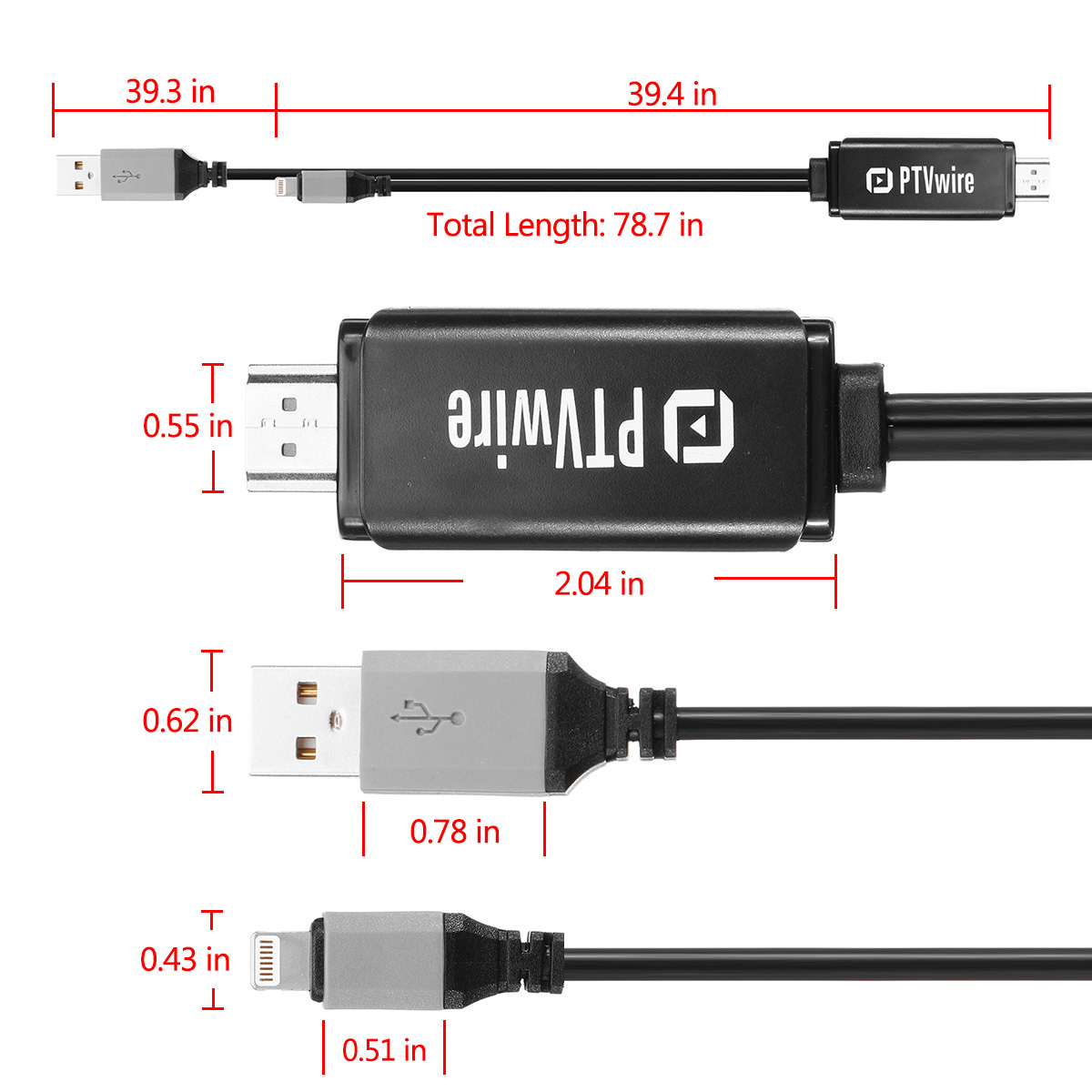 Bakeey USB to HDMI Adapter Cable Support 8 Channels Digital Audio Support Airplay/Mirroring 2M Long