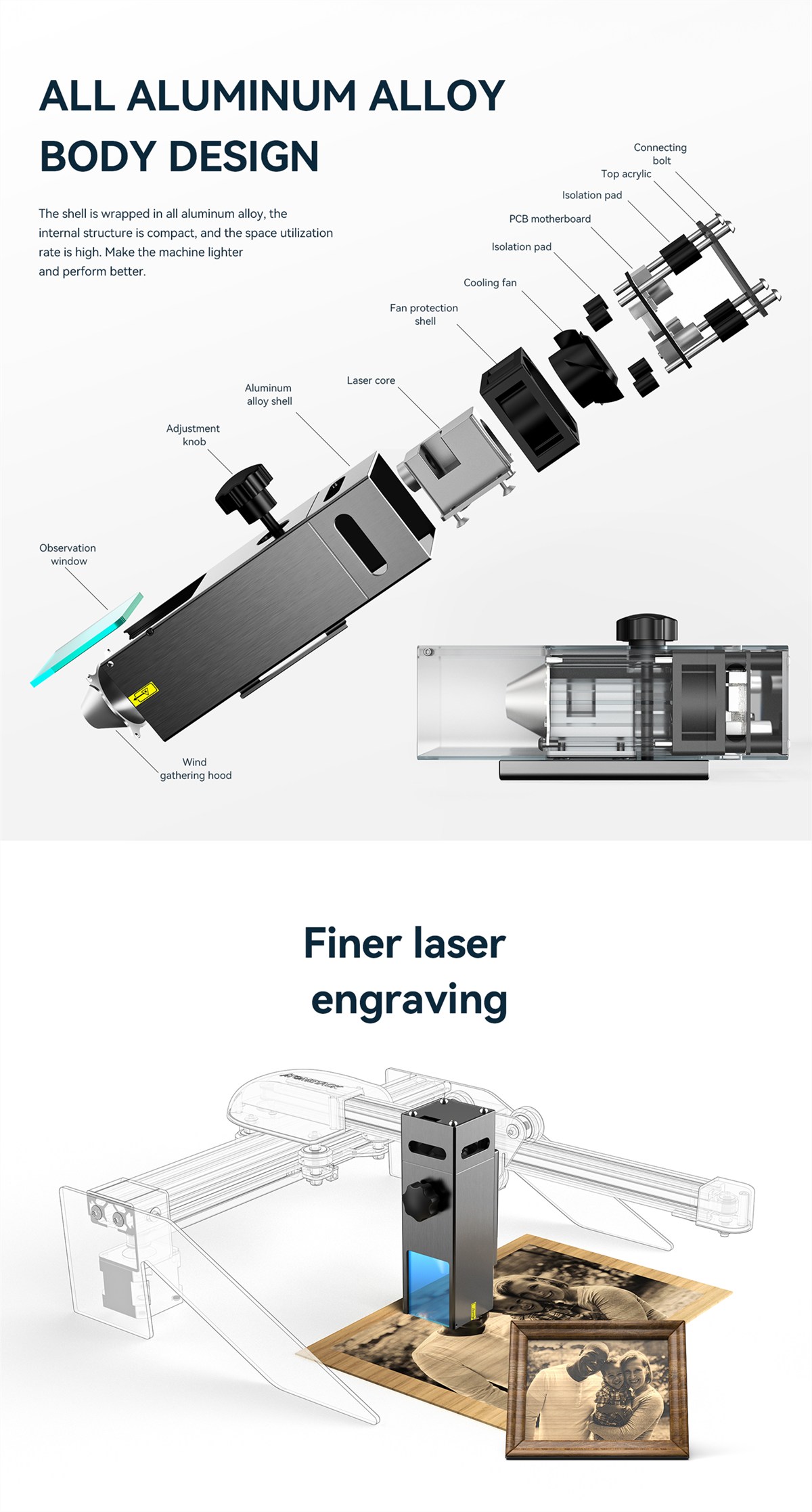 New ATOMSTACK M50 Double Ultra-Fine Compressed Spot Laser Module Upgraded Fixed-focus Laser Engraving Cutting Module For Laser Engraver Machine 3D Printer CNC Milling DIY Laser