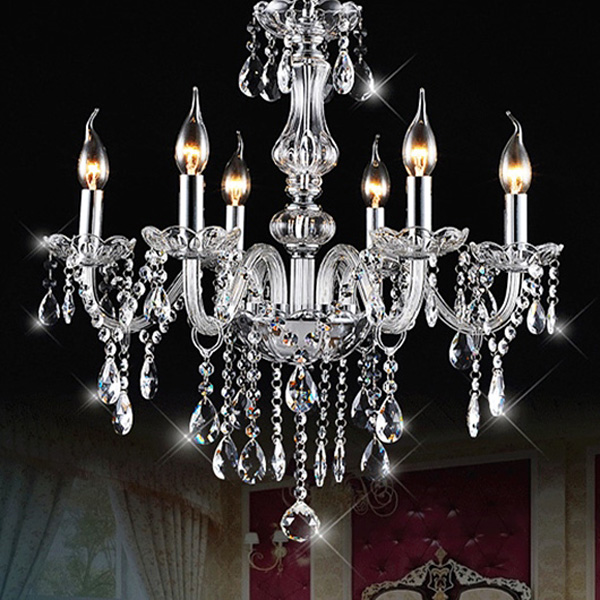 

E12 6 Heads Clear Crystal Chandelier Dining Room Bedroom Ceiling Pendant Light Fixture AC110-240V
