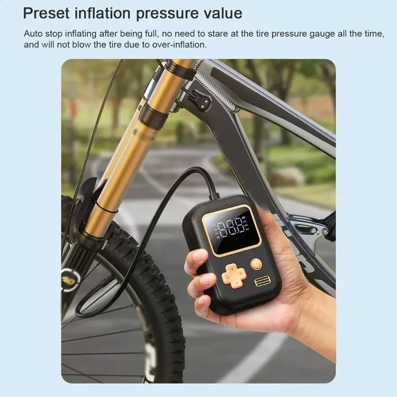 Bike-Wireless-Luftpumpe mit 150PSI und 3000mAh-Batterie mit LED-Licht.  Auto-Off-Funktion. Tragbarer Reifenfüller für Auto, Motorrad und Fahrrad.