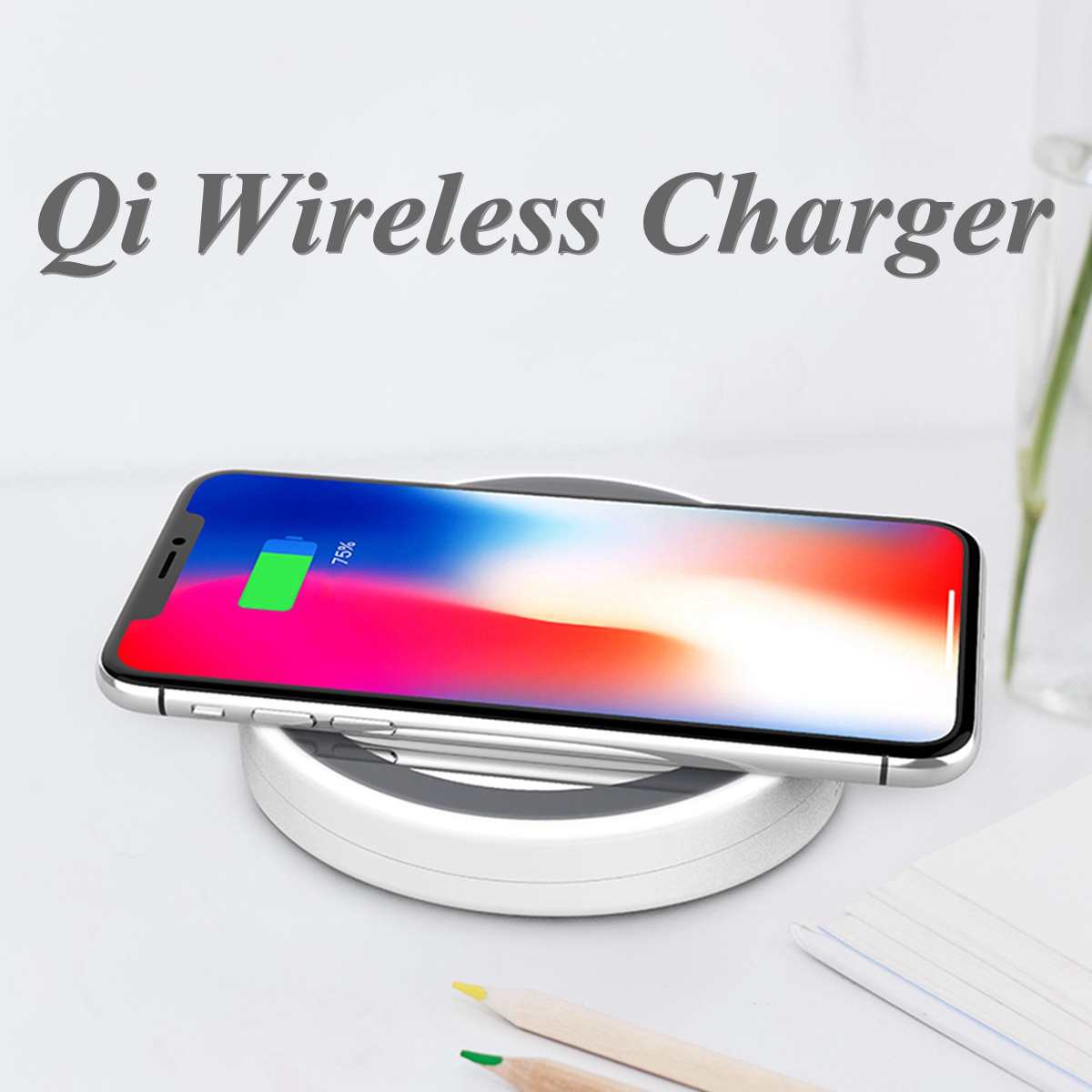 Bakeey 10W Quick Charge Fast Charging Mirror Face LED Ring Indicator Qi Wireless Charger Pad