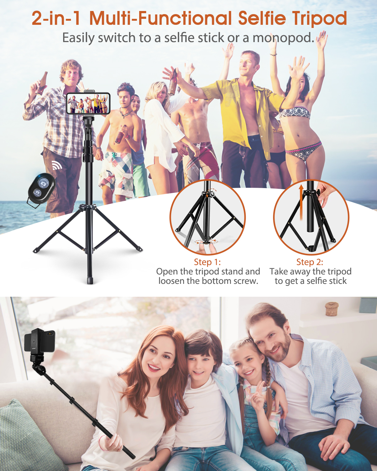 ELEGIANT EGS-08 Multifunctional Selfie Stick 1.3m Telescopic Height Adjustable Tripod Stand Phone Holder with Remote Shutter for Camera Phone