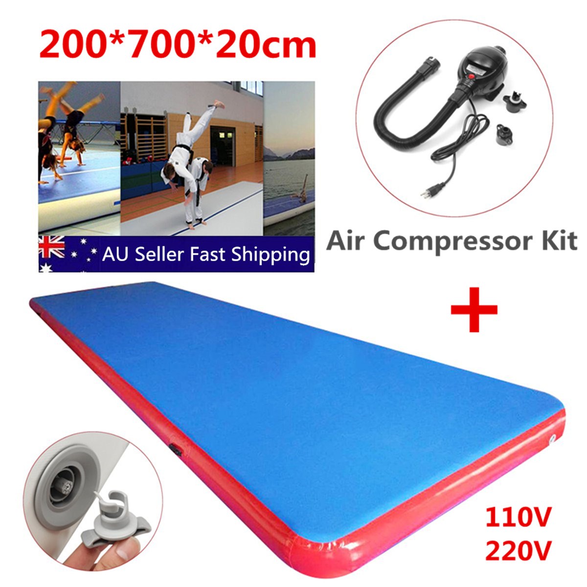 275.6x78.7x7.8 inch Inflatable Air Track Floor Home Tumbling Mat Gymnastics Training Track Pad