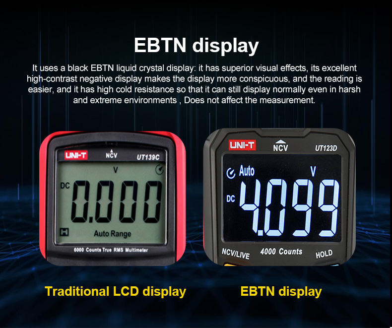 UNI-T Digital Smart Multimeter UT123D True RMS EBTN Display DC AC Voltage Current Tester Capacitance Meter Measuring Instruments