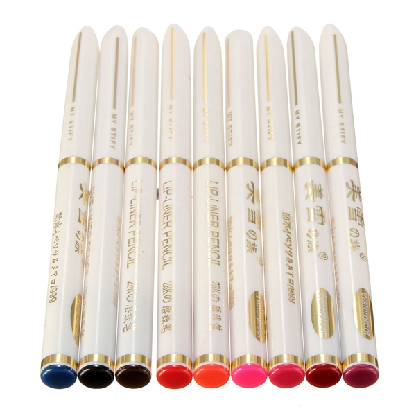 9 Colors Waterproof Lip liner Automatic Rotation Eyeliner Pen Pencil